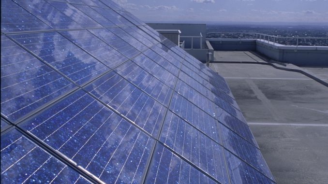 Solar panel on roof of Sustainable Energy Development Authority Office, Sydney, Australia
