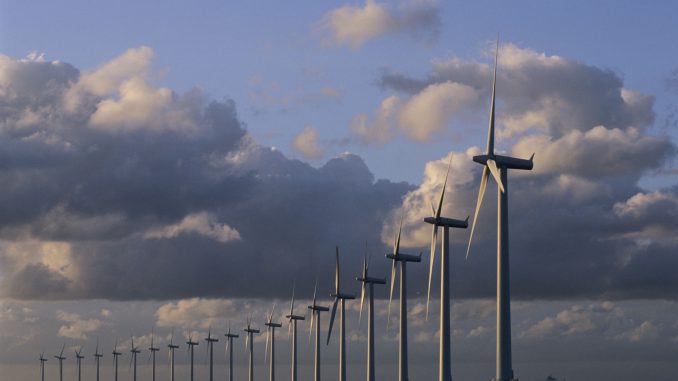 Wind turbines, Middelgrunden Wind Park, Copenhagen, Denmark